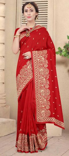 Red and Maroon color Saree in Art Silk, Silk fabric with Embroidered, Resham, Stone, Zari work