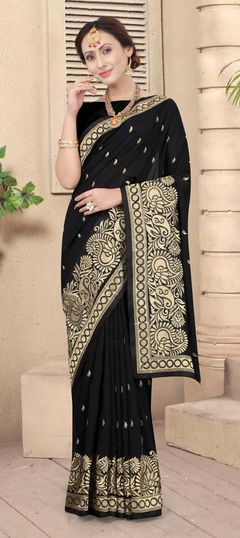 Black and Grey color Saree in Art Silk, Silk fabric with Embroidered, Resham, Stone, Zari work