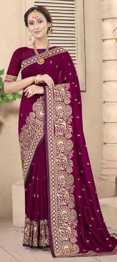 Purple and Violet color Saree in Art Silk, Silk fabric with Embroidered, Stone, Thread, Zari work