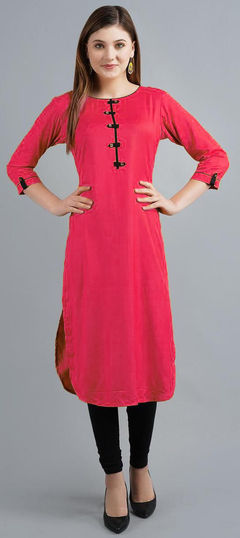 Pink and Majenta color Tunic with Bottom in Rayon fabric with Thread work