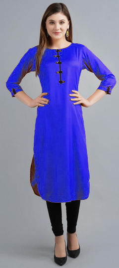 Blue color Tunic with Bottom in Rayon fabric with Thread work