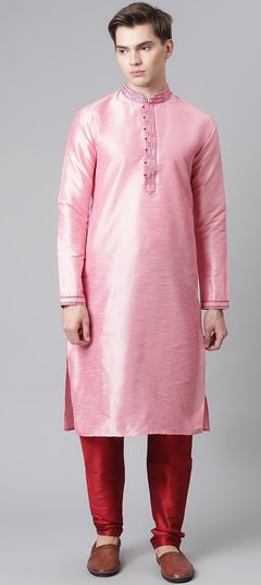 Pink and Majenta color Kurta Pyjamas in Dupion Silk fabric with Thread work