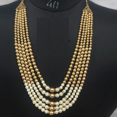 Gold Rodium Polish White and Off White color Necklace in Metal Alloy studded with Pearl