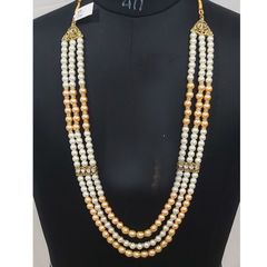 Gold Rodium Polish White and Off White color Necklace in Metal Alloy studded with Pearl