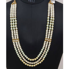 Gold Rodium Polish White and Off White color Necklace in Metal Alloy studded with Pearl