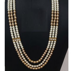 Gold Rodium Polish White and Off White color Necklace in Metal Alloy studded with CZ Diamond, Pearl