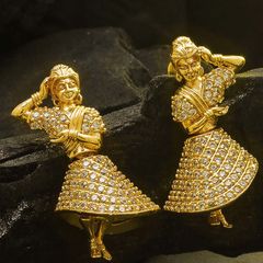 Gold Rodium Polish White and Off White color Earrings in Metal Alloy studded with Austrian diamond