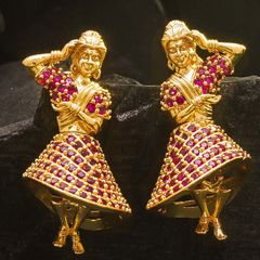 Gold Rodium Polish Pink and Majenta color Earrings in Metal Alloy studded with Austrian diamond