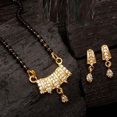 Gold Rodium Polish White and Off White color Mangalsutra in Metal Alloy studded with Austrian diamond