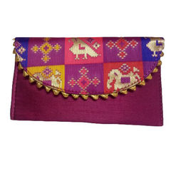 Pink and Majenta color Clutches in Raw Dupion Silk fabric with Weaving work