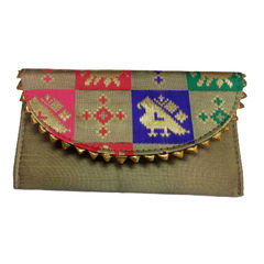 Gold color Clutches in Raw Dupion Silk fabric with Weaving work