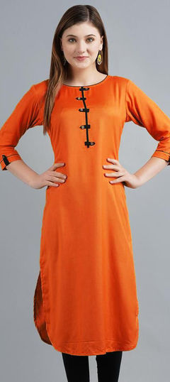 Orange color Kurti in Rayon fabric with Thread work