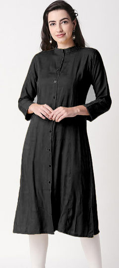 Black and Grey color Kurti in Rayon fabric with Thread work