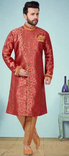 Pink and Majenta color Kurta Pyjamas in Jacquard fabric with Weaving work