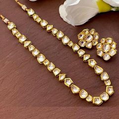 Gold Rodium Polish White and Off White color Necklace in Metal Alloy studded with Kundan