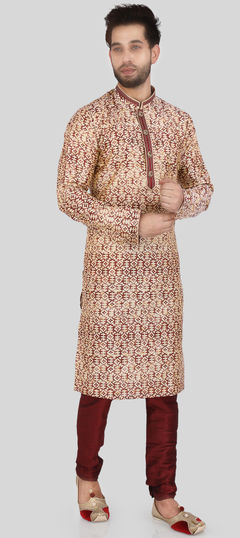 Multicolor color Kurta Pyjamas in Banarasi Silk fabric with Printed work