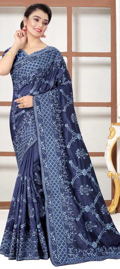 Blue color Saree in Art Silk, Silk fabric with Embroidered, Resham, Thread work