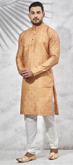 Orange color Kurta Pyjamas in Art Silk fabric with Thread work : 1703037