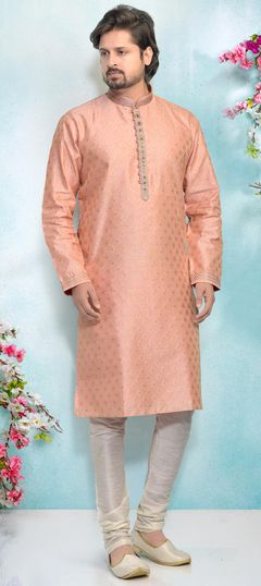 Pink and Majenta color Kurta Pyjamas in Jacquard fabric with Weaving work