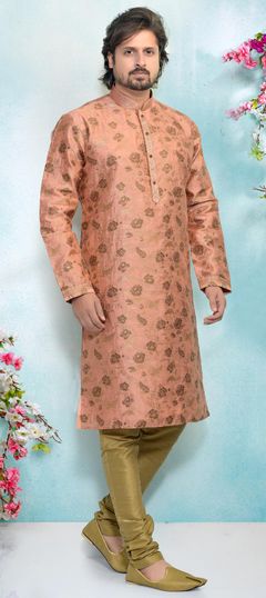 Pink and Majenta color Kurta Pyjamas in Jacquard fabric with Weaving work