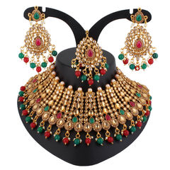 Gold Rodium Polish Multicolor color Necklace in Metal Alloy studded with Austrian diamond