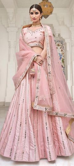 Pink and Majenta color Lehenga in Silk fabric with Embroidered, Mirror, Zari, Zircon work