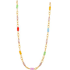 Gold color 3-in-1 Necklace in Brass studded with Beads, Glass & Handmade : 1704190