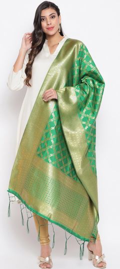 Green color Dupatta in Banarasi Silk fabric with Weaving work