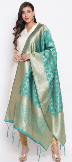 Green color Dupatta in Banarasi Silk fabric with Weaving work