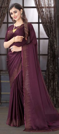 Purple and Violet color Saree in Satin Silk, Silk fabric with Stone, Swarovski work