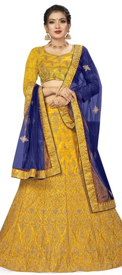 Festive, Party Wear Yellow color Lehenga in Silk fabric with A Line Embroidered, Zari work : 1704561