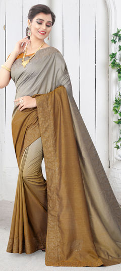 Black and Grey, Gold color Saree in Art Silk, Silk fabric with Stone, Swarovski work