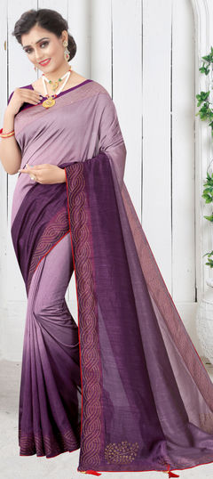 Purple and Violet color Saree in Art Silk, Silk fabric with Stone, Swarovski work