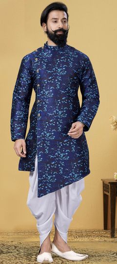 Blue color IndoWestern Dress in Art Silk fabric with Weaving work