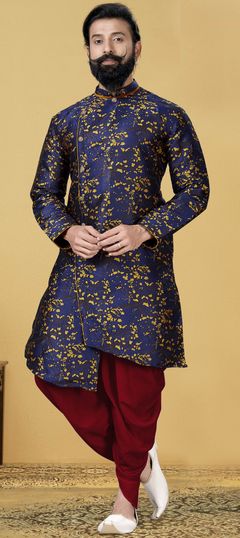 Blue color IndoWestern Dress in Art Silk fabric with Weaving work