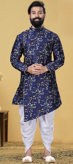 Blue color IndoWestern Dress in Art Silk fabric with Weaving work