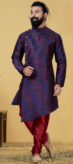 Blue color IndoWestern Dress in Art Silk fabric with Weaving work