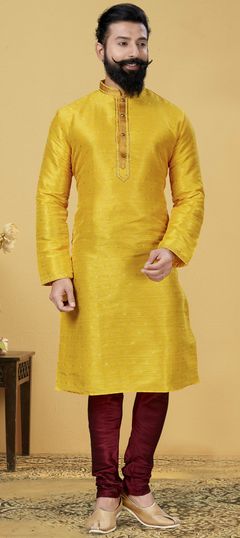 Yellow color Kurta Pyjamas in Jacquard fabric with Thread work