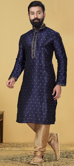 Blue color Kurta Pyjamas in Jacquard fabric with Thread work