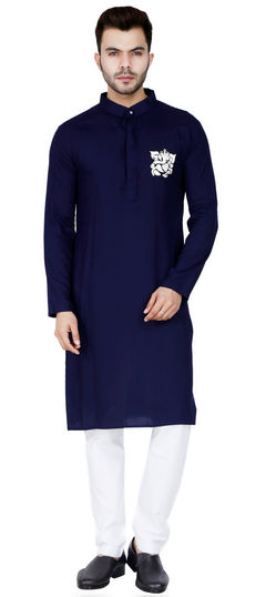 Blue color Kurta Pyjamas in Rayon fabric with Embroidered, Thread work