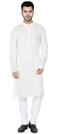 White and Off White color Kurta Pyjamas in Rayon fabric with Embroidered, Thread work