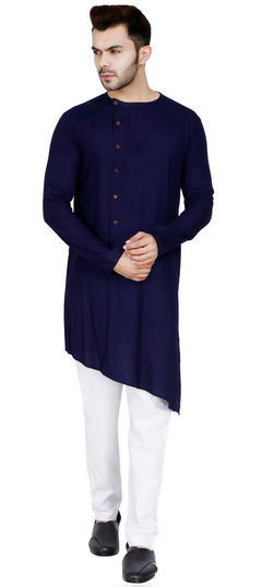 Blue color Kurta Pyjamas in Rayon fabric with Thread work