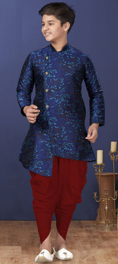 Blue color Boys Indo-Western in Jacquard fabric with Weaving work : 1706582