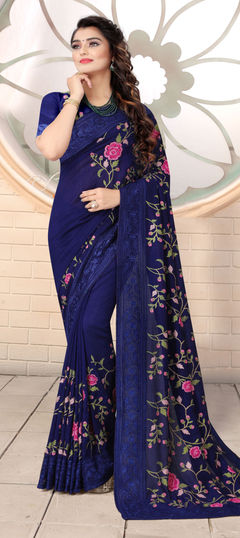 Blue color Saree in Art Silk, Silk fabric with Embroidered, Resham, Thread work