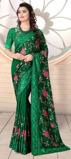 Green color Saree in Art Silk, Silk fabric with Embroidered, Resham, Thread work