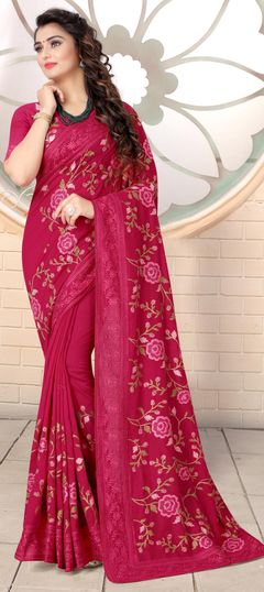 Pink and Majenta color Saree in Art Silk, Silk fabric with Embroidered, Resham, Thread work