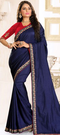 Blue color Saree in Raw Silk, Silk fabric with Embroidered, Resham, Thread work