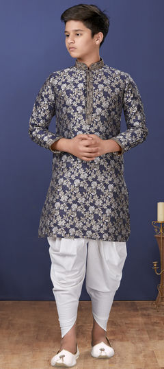 Blue color Boys Dhoti Kurta in Jacquard fabric with Thread work : 1707079