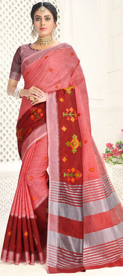 Pink and Majenta color Saree in Cotton fabric with Embroidered, Resham, Thread work