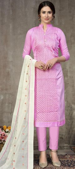 Pink and Majenta color Salwar Kameez in Cotton fabric with Embroidered, Resham, Thread work